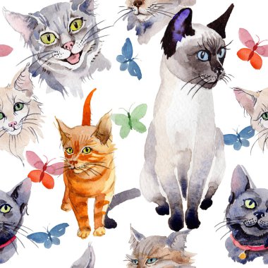 Kedi vahşi hayvan desen suluboya tarzında.