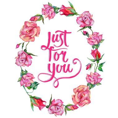 Kır çiçeği rosa çiçek çelenk suluboya tarzında.