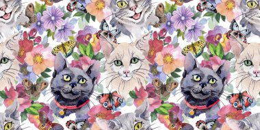 Kedi vahşi hayvan desen suluboya tarzında.