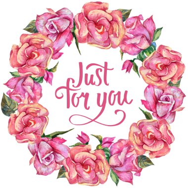 Kır çiçeği rosa çiçek çelenk suluboya tarzında.