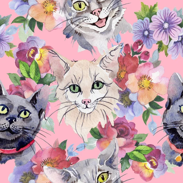 Macska vad állat minta akvarell stílusú. — Stock Fotó