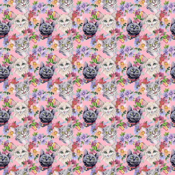 Cat wild animal pattern in a watercolor style.