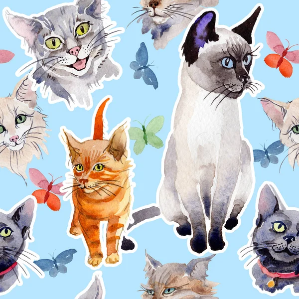 Kedi vahşi hayvan desen suluboya tarzında.