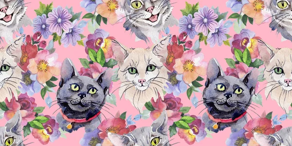 Kočka divoká zvířecí vzor ve stylu akvarelu. — Stock fotografie