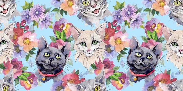 Cat wild animal pattern in a watercolor style.