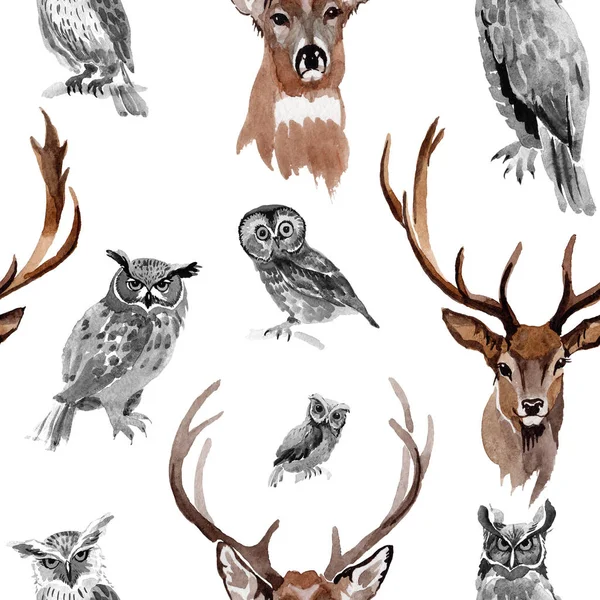 Renar vilda djur mönster i akvarell stil. — Stockfoto