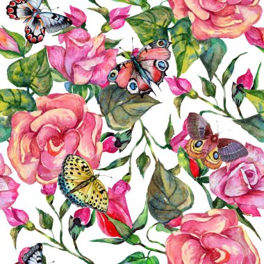 Kır çiçeği rosa çiçek deseni suluboya tarzında.