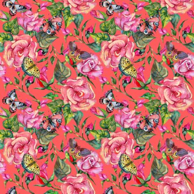 Kır çiçeği rosa çiçek deseni suluboya tarzında.