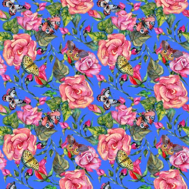 Kır çiçeği rosa çiçek deseni suluboya tarzında.