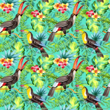 Gökyüzü kuş toucan desende bir yaban hayatı suluboya stili tarafından.
