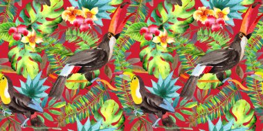 Gökyüzü kuş toucan desende bir yaban hayatı suluboya stili tarafından.