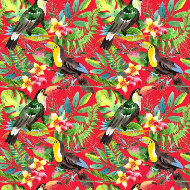 Gökyüzü kuş toucan desende bir yaban hayatı suluboya stili tarafından.