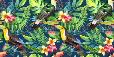 Gökyüzü kuş toucan desende bir yaban hayatı suluboya stili tarafından.