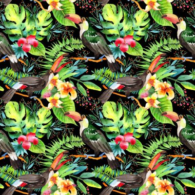 Gökyüzü kuş toucan desende bir yaban hayatı suluboya stili tarafından.