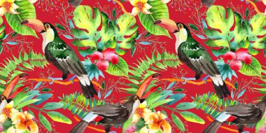 Gökyüzü kuş toucan desende bir yaban hayatı suluboya stili tarafından.