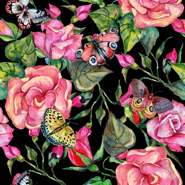 Kır çiçeği rosa çiçek deseni suluboya tarzında.