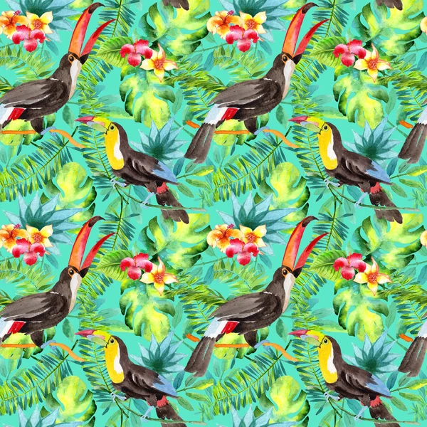 Sky bird toucan  pattern in a wildlife by watercolor style. — Stock Photo, Image