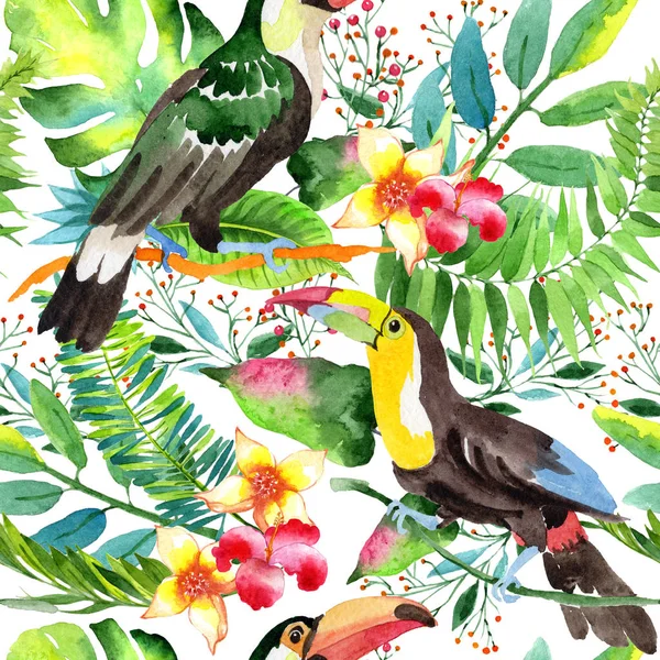 Gökyüzü kuş toucan desende bir yaban hayatı suluboya stili tarafından.