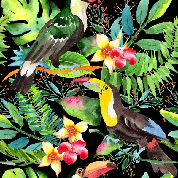 Gökyüzü kuş toucan desende bir yaban hayatı suluboya stili tarafından.