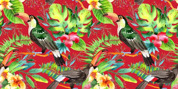 Niebo ptak Tukan wzór w dzikich przez stylu przypominającym akwarele. — Zdjęcie stockowe