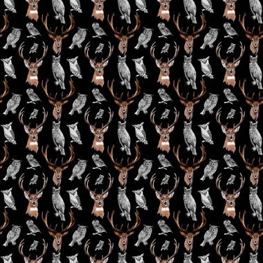 Ren geyiği vahşi hayvan desen suluboya tarzında.