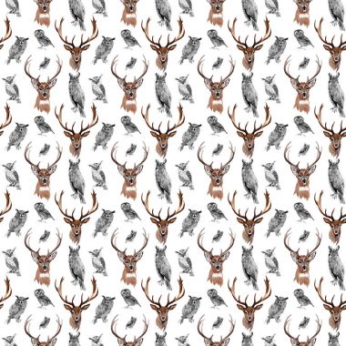 Ren geyiği vahşi hayvan desen suluboya tarzında.