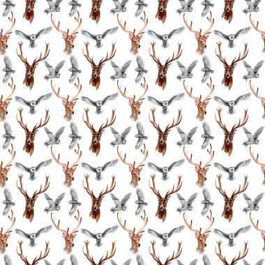 Ren geyiği vahşi hayvan desen suluboya tarzında.