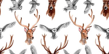 Ren geyiği vahşi hayvan desen suluboya tarzında.