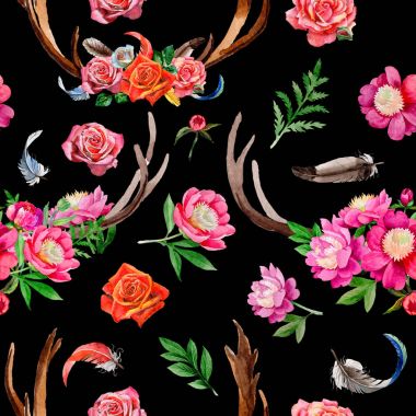 Ren geyiği vahşi hayvan desen suluboya tarzında.