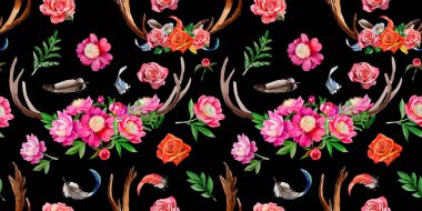 Ren geyiği vahşi hayvan desen suluboya tarzında.