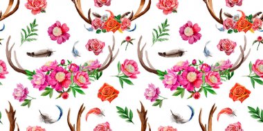 Ren geyiği vahşi hayvan desen suluboya tarzında.