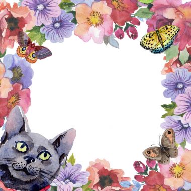 Kedi vahşi hayvan çerçeve suluboya tarzında.