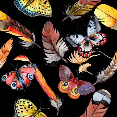 Suluboya kuş tüyü desen Wing.