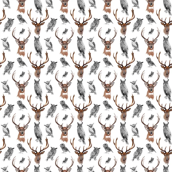 Ren geyiği vahşi hayvan desen suluboya tarzında.