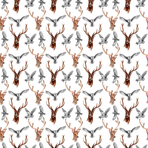 Ren geyiği vahşi hayvan desen suluboya tarzında.