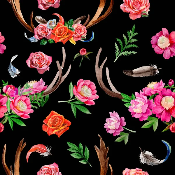 Ren geyiği vahşi hayvan desen suluboya tarzında.