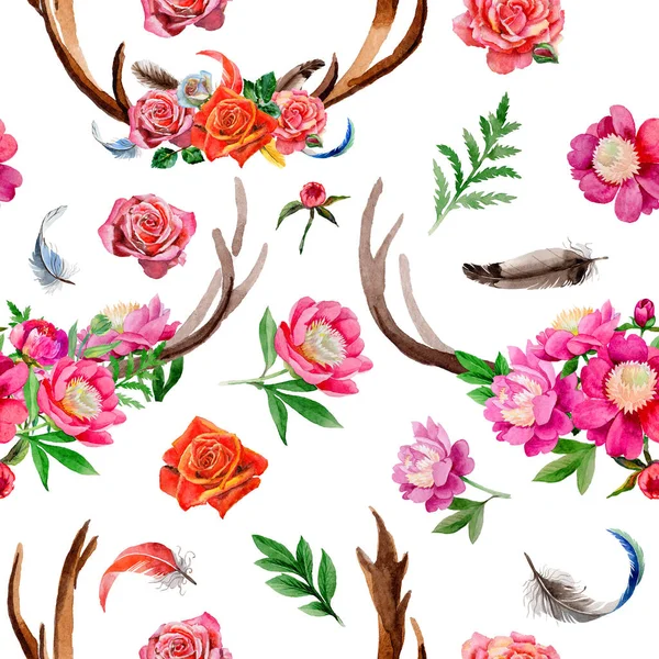 Ren geyiği vahşi hayvan desen suluboya tarzında.