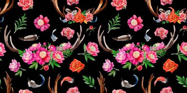 Ren geyiği vahşi hayvan desen suluboya tarzında.