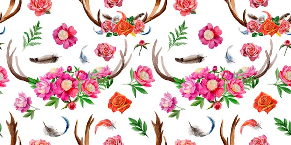 Ren geyiği vahşi hayvan desen suluboya tarzında.