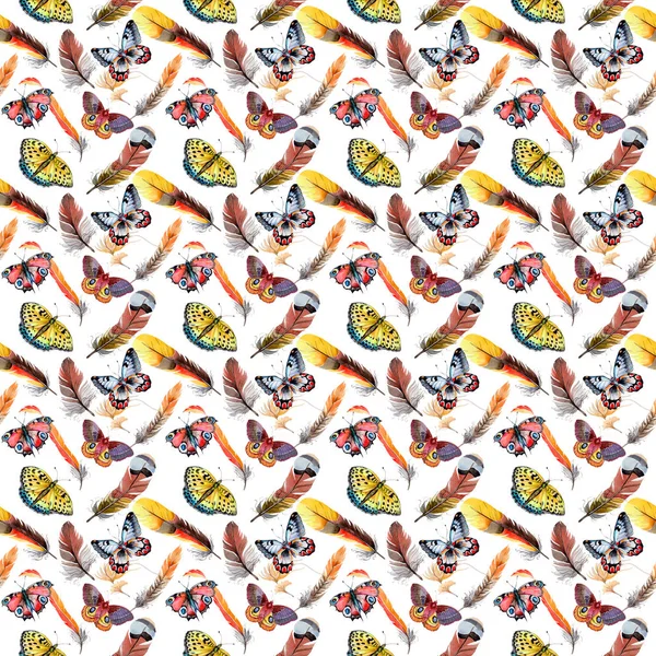 Watercolor bird feather pattern from wing. — Stock Photo, Image