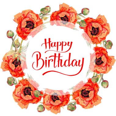 Kır çiçeği haşhaş çiçek çerçeve suluboya tarzında.