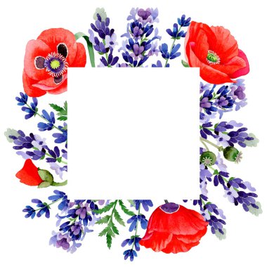 Kır çiçeği lavanta çiçek çerçeve suluboya tarzında.