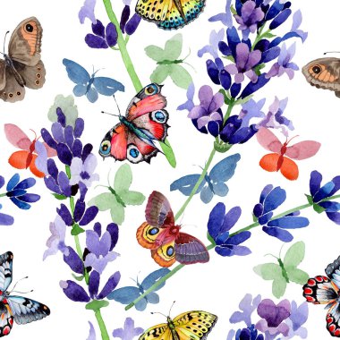 Kır çiçeği lavanta çiçek deseni suluboya tarzında.