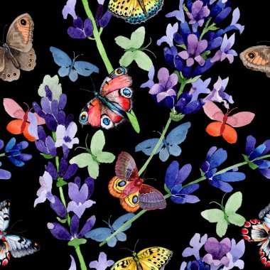 Kır çiçeği lavanta çiçek deseni suluboya tarzında.