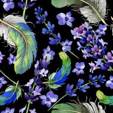 Kır çiçeği lavanta çiçek deseni suluboya tarzında.