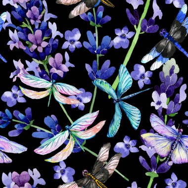 Kır çiçeği lavanta çiçek deseni suluboya tarzında.