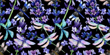 Kır çiçeği lavanta çiçek deseni suluboya tarzında.