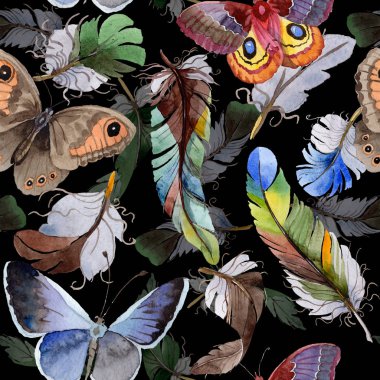 Suluboya kuş tüyü desen Wing.