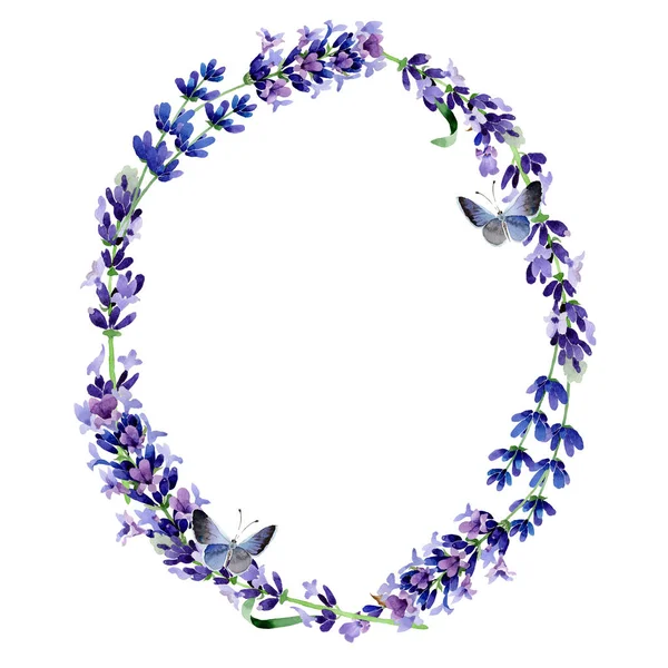 Corona de flores de lavanda silvestre en un estilo de acuarela . — Foto de Stock