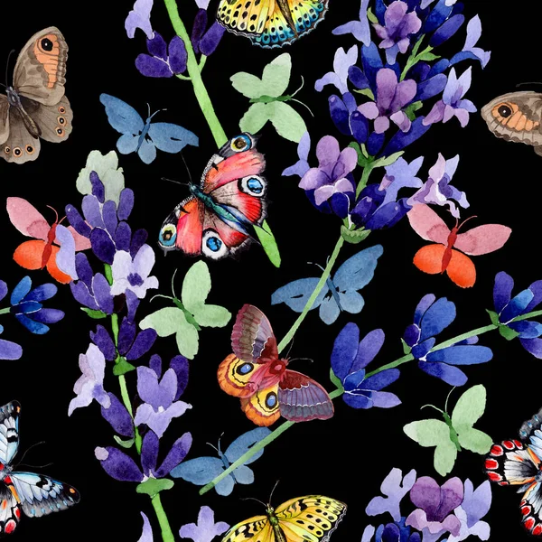 Kır çiçeği lavanta çiçek deseni suluboya tarzında.